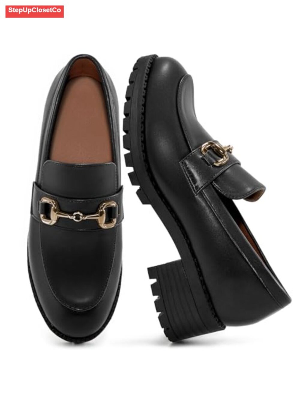 Women's Platform Loafers Slip On Chunky Heel Faux Leather Dress Shoes